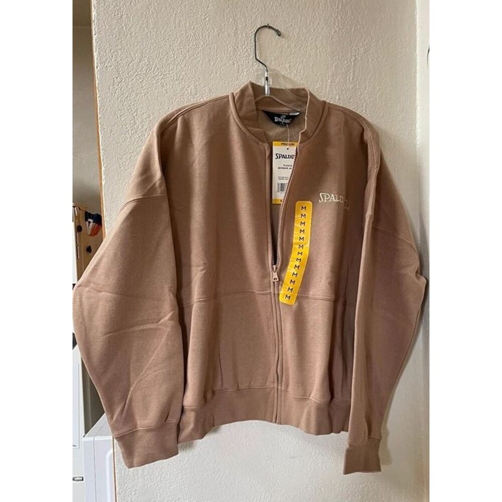 NWT Spalding Women's Taupe Fleece Bomber Jacket